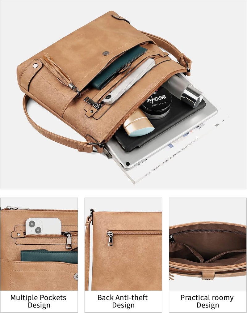 FADEON Large Crossbody Purses for Women Crossbody Bag, Designer Leather Cross Body Purses Multi Pocket Shoulder Bag - Image 3